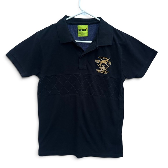 BRINK Other - BRINK Mens Polo Shirt Small Black Embroidered Denim Club Quilted Preppy Crest
